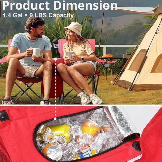 Double Portable Picnic Chairs, Folding Camping Chairs with Detachable Umbrella, Cooler Bag & Cup Holders – Perfect for Patio, Beach & Outdoor Use